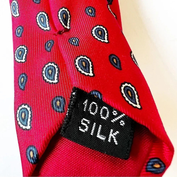 Yves‎ Saint Laurent YSL Red Silk Tie Micro Paisley Print Designer Luxe On Trend - Picture 4 of 6